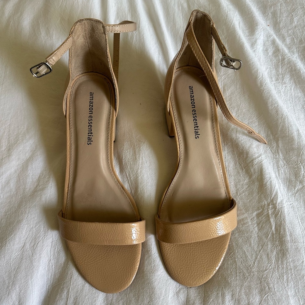 Tan Heeled Two-strap Sandal Heels with Classic Design